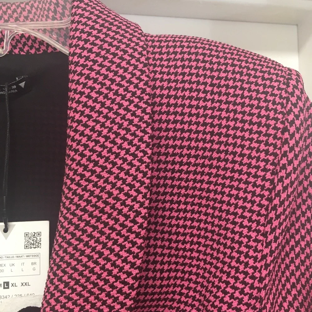 NWT Zara Pink Black Houndstooth Blazer Dress Bloggers Fav - Picture 5 of 12